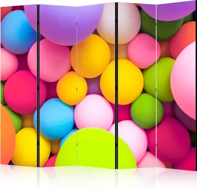 Produktbild von 5-teiliger Doppelseitiger Vlies Paravent - Colourful Balls II 225x172 cm f-C-0069-z-c