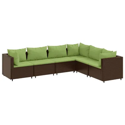 Produktbild von 6-tlg. Garten-Lounge-Set mit Kissen Braun Poly Rattan