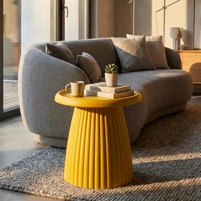 Image de Dmora - Table basse, 52x45x52h cm Jaune Moutarde, Intérieur/extérieur
