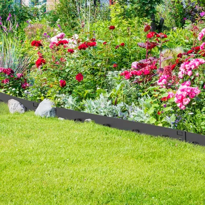 Produktbild von YZNAHRE 106x16cm Rasenkante Metall 5 Stück Beeteinfassung Flexible Beetumrandung mit Gezackte Kanten Mähkante für Garten, Schwarz