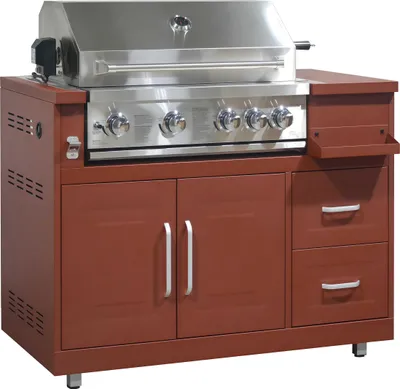 Produktbild von Gasgrill mit 4 Brennern und Drehspieß für die Außenküche (Ziegeloptik) - Oviala Memphis