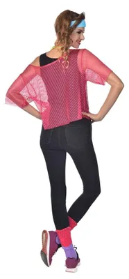 Produktbild von amscan 9910388 Rosa 80er Netzhemd Kostüm für Erwachsene Damen Kleidergröße 34-42