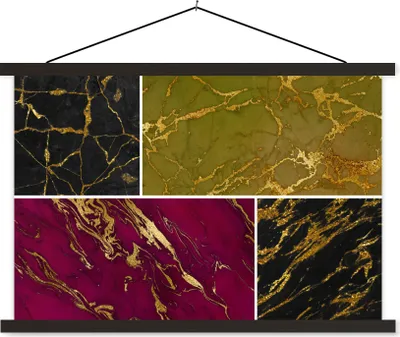 Produktbild von MuchoWow® Textilposter Marmor - Gold - Luxus 60x40 cm mit schwarzem Rahmen - Hölzernes