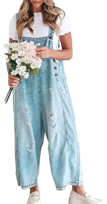 Immagine prodotto di Elzusha - Tuta in denim casual con spalline regolabili