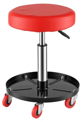Immagine prodotto di Sgabello da officina – Sgabello mobile per meccanici – Imbottito – Regolabile in altezza da 44 a 60 cm – Rotazione a 360° – Portauattrezzi – Portata massima 136 kg – Colore: rosso