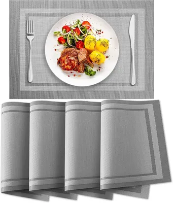 Produktbild von Tischsets - 4er Set abwaschbar aus 100% PVC - Platzdeckchen für Esstisch und Küche - Grau 30 x 45 cm