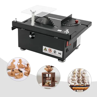 Image de Scie circulaire de table compacte - Machine à découper le bois - 200W - Lame de scie de 110 mm - Inclinaison de 0 à 90° - 7 vitesses - Prise européenne - Noir