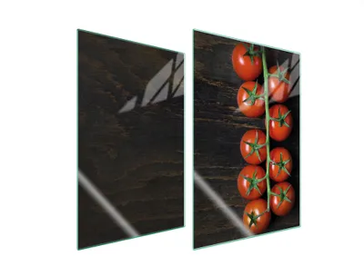 Produktbild von Herdabdeckplatten 2 teilig 35x52 Glaskeramikkochfeld Abdeckung Glas Schneidebrett Holz Tomaten