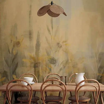 Produktbild von Vlies Fototapete - A touch of summer - floral motif with a meadow full of yellow flowers and grasses 350x245 cm Blätter b-A-10138-a-a