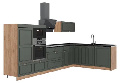 Produktbild von Eckküche Vicco Fame-Line Grün-Gold Landhaus/Goldkraft Eiche 347 x 60 cm, AP Anthrazit, Model 63605