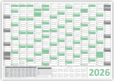 Produktbild von Green Wandkalender Wandplaner 2026 (gerollt) DIN A1 Format (594 x 841 mm) 14 Monate komplette Jahresvorschau Folgejahr und Ferientermine Feiertage aller Bundesländer