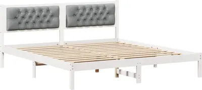 Zdjęcie produktu dla Łóżko Drewniane 160x200 Szare Rama Łóżka ze Stelażem Dwuosobowe do Sypialni