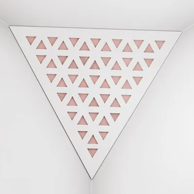 Zdjęcie produktu dla Zestaw 2 sztuk – pochłaniacz basów do narożników sufitu „Triangle-F“ | Pianka akustyczna w kształcie piramidy z laminowaną płytą HDF i tkaniną [TRI – biały | różowy]