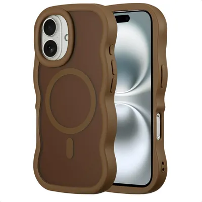Productafbeelding van Selencia Wavy Backcover met MagSafe voor de Apple iPhone 16 - Mocha Brown