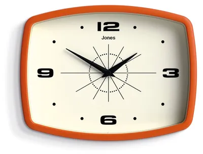Productafbeelding van Retro wandklok - Rechthoekig - 25 cm - Oranje - Kwartsuurwerk met tikgeluid, voor keuken en woonkamer