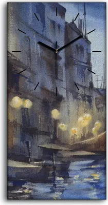 Produktbild von Wanduhr Bürouhr Leinwand Bild 30x60 Gemälde Brücke Boote Fluss Stadt Kunst - schwarze Hände