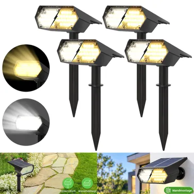 Produktbild von Solarstrahler für Garten Draußen, 2 in 1 Solarlampe Warmweiß & Kaltweiß, LED IP65 Wasserdichte Gartenleuchten, Verstellbar Außenleuchte für Weg, Rasen