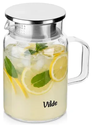 Zdjęcie produktu dla Vilde | Dzbanek szklany 800 ml z pokrywką z sitkiem - Szkło borokrzemowe - Pokrywka ze stali nierdzewnej - Do napojów