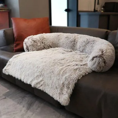 Image de Housse de canapé pour chat domestique, tapis apaisant pour chats de grande et moyenne taille, canapé moelleux pour chat, housse de table universelle pour animaux de compagnie avec coussins moelleux, coin de repos, marron, taille M