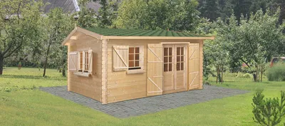 Produktbild von Gartenhaus GO18 - 34 mm Blockbohlenhaus, Grundfläche: 19,80 m², Satteldach