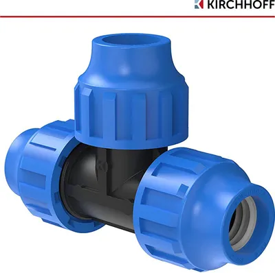 Produktbild von KIRCHHOFF T-Stück Kunststoff , 20 x 20 x 20 mm, für HDPE Rohr Gartenbewässerung, DVGW ,  EU, verschiedene Größen