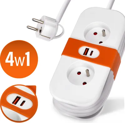 Produktbild von Verlängerungskabel mit Flachstecker FLOWFLEXER ORANGE W 2 Fach Steckdosenleiste Mehrfachsteckdose mit 1 USB A und 1 USB-C, 3680W Mehrfachstecker 16A Verlängerungskabel 1,4M mit Veranstalter Band