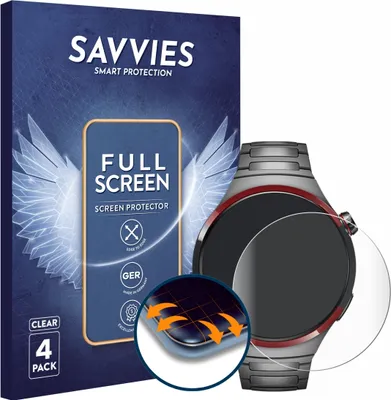 Produktbild von 4x Savvies Fullscreen Schutzfolie für Huawei Watch 4 Pro Space Edition Displayschutz Folie Fullcover Klar Transparent