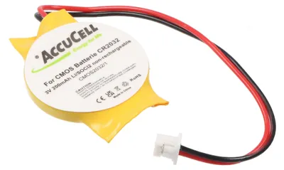 Produktbild von CMOS Batterie CR2032 mit Stecker, Backup Lithium Batterie, Stecker 3x2,6mm, Molex-51021-2P-100 Stecker, Kabellänge 90mm