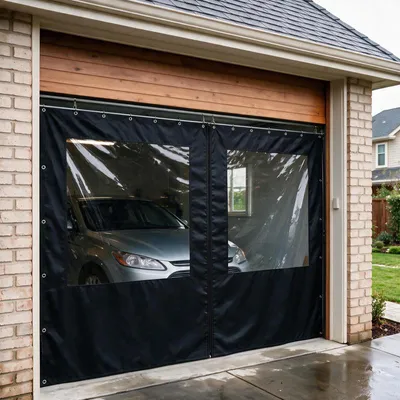 Produktbild von (2,1× 3m, Schwarz)Windschutzvorhang mit Reißverschluss Transparente PVC Plane Wasserdicht für Terrasse Balkon Pavillon