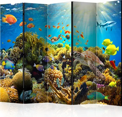 Produktbild von 5-teiliger Doppelseitiger Vlies Paravent - Underwater Land II 225x172 cm Landschaften b-A-0002-z-c