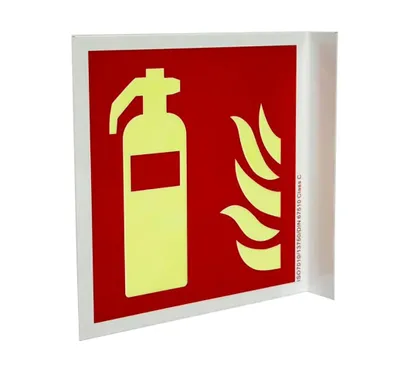 Immagine prodotto di Cartello a bandiera di segnalazione antincendio – Estintore, fotoluminescente, ISO 7010 / DIN 67510-1, C, cartello di sicurezza antincendio, 20x20cm