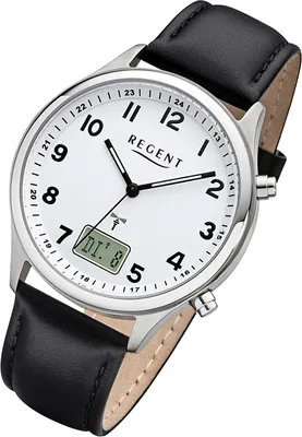 Produktbild von Regent Herren Uhr Funkuhr FR-277 Analog-Digital Leder Armbanduhr schwarz URBA446