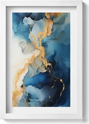 Produktbild von Flüssige Abstraktion mit Gold– Wandbild mit Rahmen – Gerahmtes Bild  – Wanddekoration – 20x30 cm – Weiß