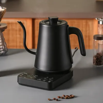 Produktbild von Gooseneck-Wasserkocher 1000 ml – Edelstahl-Kaffeekessel mit Präzisionsausguss, Temperaturregelung und Trockenlaufschutz