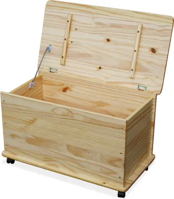 Produktbild von KMH Spielzeugkiste Holz Natur 4 Doppelrollen Deckel 70L Spielzeugtruhe Pinienholz Holztruhe Aufbewahrungsbox Kinderzimmer Stangenscharnier 73x40x43,5