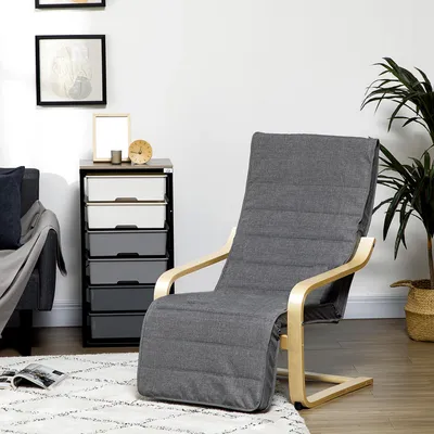 Produktbild von Relaxsessel mit verstellbarer Fußstütze 5-stufig, Akzentsessel Freischwinger, Birkenholz, Grau | 66,5 x 94 x 100 cm | bis 120 kg