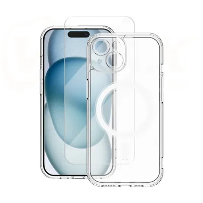 Image de Kit coque MagSafe + verre 2,5D Premium verre de protection compatible avec iPhone 15 Plus transparent