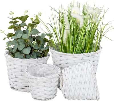 Produktbild von 4er Set Pflanzgefäß Weide H15-19cm Weiß Garten Pflanzkorb Weidekorb Shabby Chic