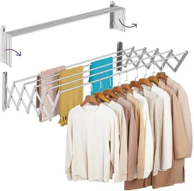 Produktbild von Famanu Wandtrockner 140 cm - Rostfrei, klappbar, 5 Aluminiumrohre, platzsparend