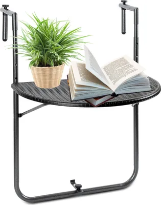 Produktbild von Yakimz Balkontisch Balkonhängetisch Klappbar Hängetisch höhenverstellbar halbrund Terrasse Metall Balkon Klapptisch Beistelltisch Schwarz L60 x B64 x H84 cm