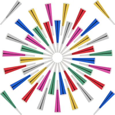 Image de Lot de 114 cornes de fête Relaxdays, cornes pour enfants, cornes de fête pour les anniversaires, le carnaval et le réveillon du Nouvel An, cornes en papier, multicolores