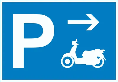 Produktbild von Motorroller Parkplatz mit Richtungspfeil rechts Schild waagerecht A4 Rückseite selbstklebend