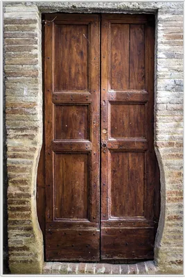 Produktbild von Wallario Wandbild Holztür braun, Größe: 61 x 91,50 cm, Poster mit weißem Aluminiumrahmen