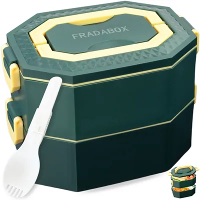 Produktbild von FRADABOX® Bento Lunchbox „Jules“, 2 Etagen, Premium Edelstahl, BPA-freie Brotdose mit Besteck ideal für unterwegs, Meal Prep Bento Box mit Fächern