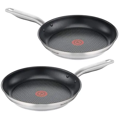 Produktbild von Tefal Ultimum Bratpfannen Set mit 2 Pfannen je 24 cm, Titanium Antihaftversiegelung, Thermo-Signal-Technologie, gleichmäßige Hitzeverteilung, backofengeeignet, für alle gängigen Herdarten inkl. Induktion
