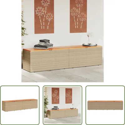 Obrázok produktu pre The Living Store Záhradná truhlica béžová 220x50x54 cm Poly ratan Akáciové drevo