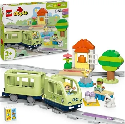 Zdjęcie produktu dla LEGO DUPLO Ma Ville Interaktywny Pociąg Przygód 10427, 57 elementów, Zabawka edukacyjna 2+, Dźwięki i światła, 4 Figurki