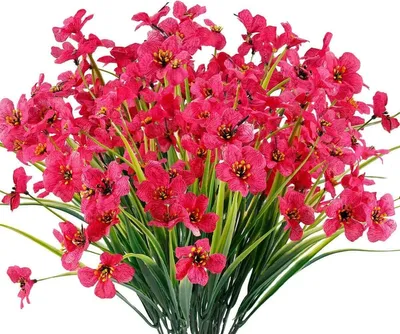 Produktbild von Künstliche Blumen,Violett 6 Stück Kunstblumen Grün UV-beständige Pflanzen Sträucher Unechte Blumen Innen Draussen für Zuhause Garten Braut Hochzeit Party Nachbildung (Rose Red)