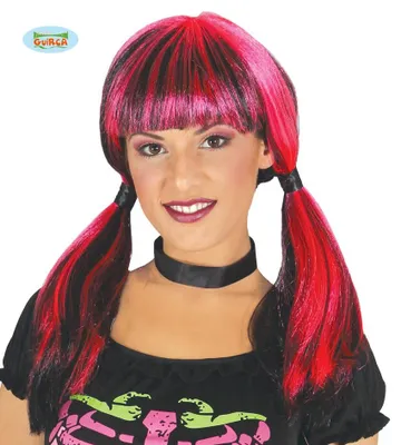 Produktbild von pinke Schulmädchen Hexe Perücke für Damen