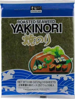 Zdjęcie produktu dla Listki wodorostów Yaki Nori prażone do sushi Takaokaya 25g opakowanie 2 szt